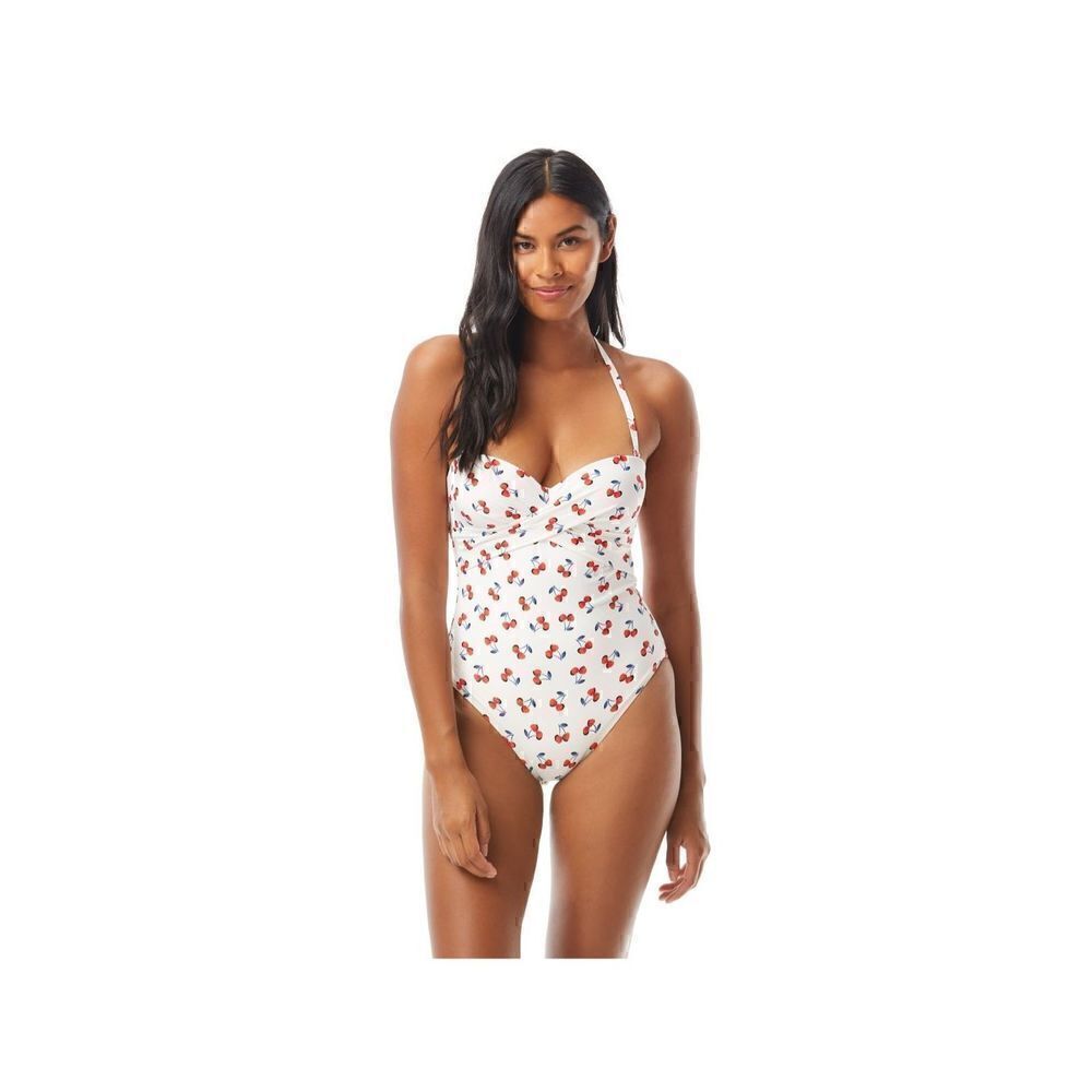 Kate Spade Molded Cup Bandeau Underwire One Piece Swimsuit - Cherry Toss Sz S